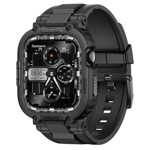 amBand Bands Case Compatible with Apple Watch Series 11/10 46mm for Men, M1 Sport Rugged Heavy Duty Cover Tactical Strap Military Grade Protective Bumper Protector for iWatch 46 mm Men, Black