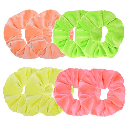 8 Pcs Neon Color Solid Velvet Scrunchies For Hair Girls' Elastic Hair Ties #TOP16