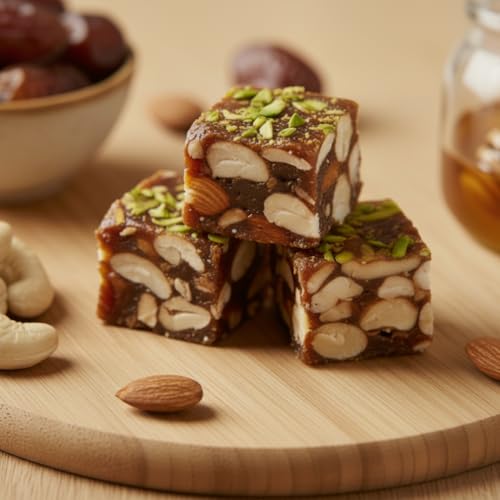 Image of SweetVeda Sugar Free Khajur Pak (Dates Barfi) - Premium Dry Fruit Mithai & Dry Fruit Chikki | No Added Sugar Khajoor Sweet | Almond Cashew Pistachio Rich | Honey Sweetened Natural Dates | Healthy Energy Snack (250gm)