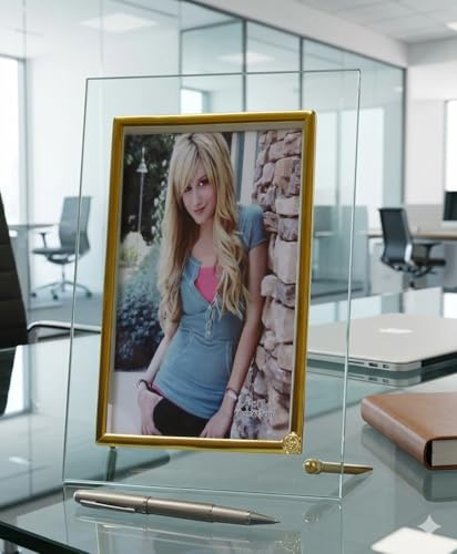 Image of Home Decor Gold Geometric Glass Photo Frame - Modern Design (4X6)