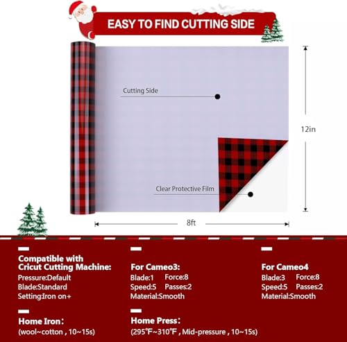 Image of HTVRONT Christmas HTV Vinyl Rolls Heat Transfer Vinyl - 12 inch x 8ft Buffalo Plaid HTV, Iron on Vinyl for T Shirt and Christmas Decorations (Red and Black Plaid)