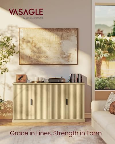 Image of VASAGLE Contemporary Buffet Cabinet with Adjustable Shelves, Fluted Doors