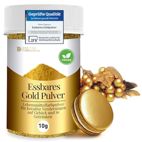 Detox Organica Goldpulver essbar 10g Lebensmittelfarbe Gold ohne E171
