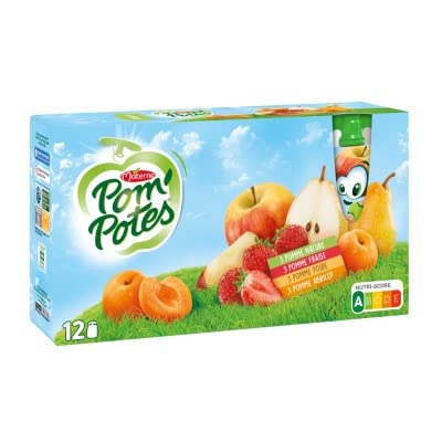 Compotes Pomme Poire Fraise Sans Sucres Ajoutés Pom'potes Les 12 Gourdes De - vue 2