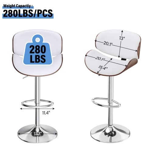 Aowos Adjustable Swivel Bar Stools Set Of 4, Mid-Century Modern Pu Leather Upholstered Counter Height Bar Stool, Kitchen Island Barstoosl With Back White #TOP3