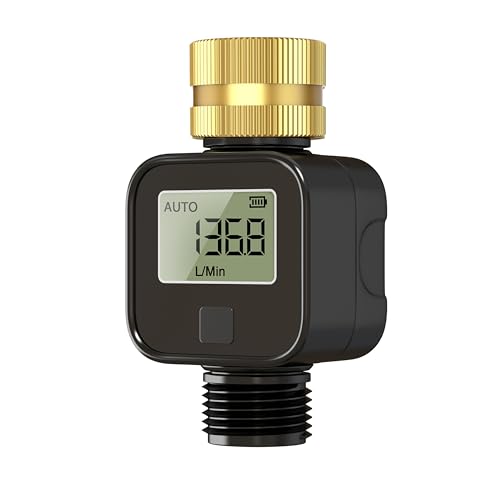 Wasser-Durchflussmesser mit Messinggewinde – Misst Durchflussrate in Echtzeit – Ideal für Wohnmobile, Gartenschläuche, Rasensprenger & Sprühdüsen