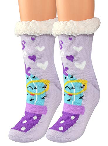 Image of LilGift ARAD Fluffy Thermal Sherpa Slipper Socks-Themed Socks-Cactus Kiss Me