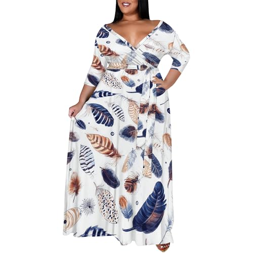 Image of SUZONANA Women's Plus Size Maxi Dresses Casual Loose Short Sleeve Long Maxi Dress with Belt Wedding