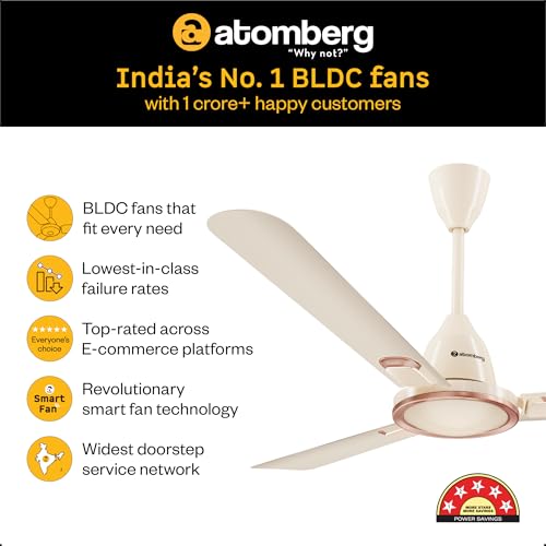 Image of atomberg Erica Signature 1230mm BLDC Ceiling Fan | | Regulator Operated | Advance air+ technology | BEE rated 5 star | Low noise operation | 3 Years Warranty (Seasand Ivory)