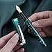 HONG DIAN N2 Fountain Pen, Iridium Extra Fine Nib Teal Blue Acrylic Design, Smooth Writing Pen with Converter and Metal Pen Box Set
