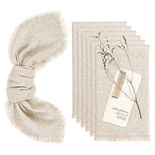 Showgeous 12 Stück Leinen Baumwoll Servietten mit Fransen 45x45cm Dinner Stoffservietten Baumwolle Leinen Mischgewebe Servietten Waschbar Wiederverwendbar Servietten für Hochzeit Dinner Party(Beige)