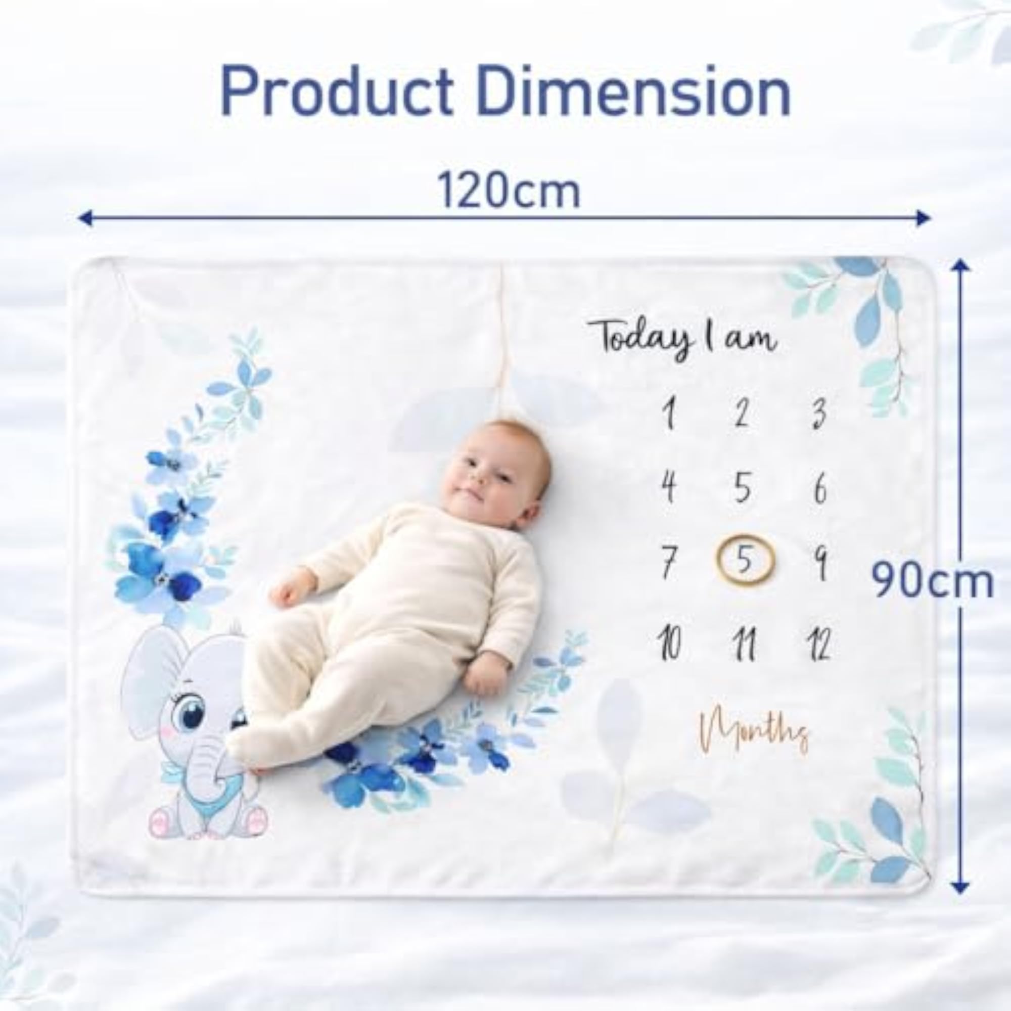 Baby Monthly Milestone Blanket, Elephant Design Growth Tracker