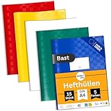 perfect line - 15 Bast-Hefthüllen DIN-A4, 5 Farben, Heftumschlag mit Beschriftungsetikett, Heftschoner aus recyclebarem PP, dokumentenecht