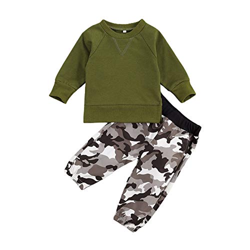 Image of 6-12 Months Boy Clothes, Newborn Baby Boy Fall Winter Outfits Long Sleeve Crewneck Sweatshirt Tops+Camo Long Pants (Pocket Style-Camouflage, 6-12 Months)