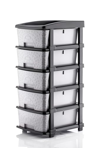 Image of TEKCOOL Plastic Drawer Organizer Self Standard Rectangular Multi Purpose Modular Drawer System Large Chest of Drawer Organizer for Home Office,Product Dimension When assembeled (5XL, Grey hex);