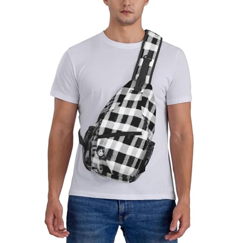 Mochila bandolera con estampado a cuadros negro y blanco miniatura 7