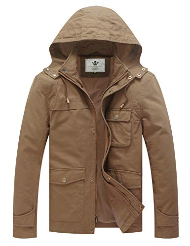 WenVen Men's Military Coat Spring Cotton Casual Windbreaker Jacket (Khaki, S)