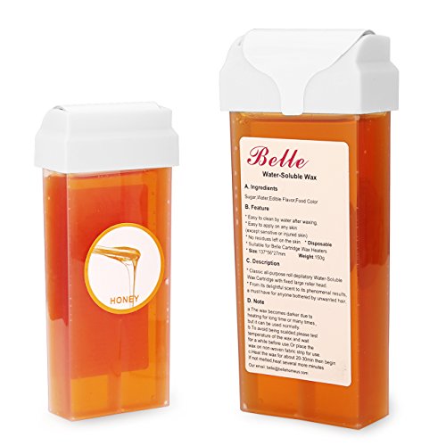 Belle 2 Pack Roll on Hot Depilatory Water-Soluble Wax Cartridges Warm Honey Soft Sugar for Hair Removal Warmer Professional Use, 5.30 Oz