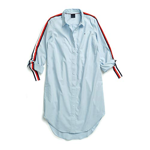 Tommy Hilfiger Adaptive Women's Shirt Dress with Magnetic Buttons, Covington Blue/Classic White, L