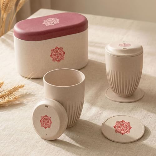 Image of Eha Earth-Friendly Wedding Gifts for Couple | Gifts Made with Rice Husk Biocomposite | Mandala Printed Mug and Coasters Set of 2, Keychain, Loopac Box | 350 ml | Sand Castle