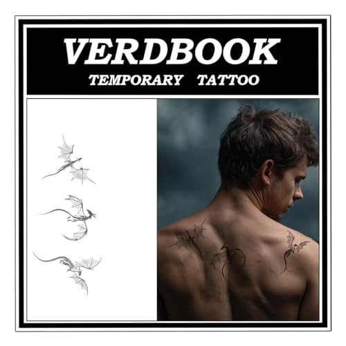 VERDBOOK Waterproof Tri-Guardian Dragons Temporary Tattoos Women, 2 Sheets