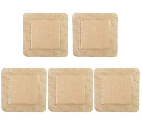 5PCS 6"x6" Silicone Foam Dressing with Border , Waterproof Adhesive Hydrophilic Foam Dressing, Ultra Absorbent Central Foam Dressing (4.2" X 4.2") Wound Dressing for Healing Support
