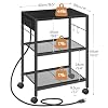 HOOBRO Industrial Printer Stand, 3-Tier Mobile Printer Table, Rolling Cart with Power Outlets and USB Ports, Home Printer Stand with 2 Hooks, for Office, Living Room, Black BB22UPS01