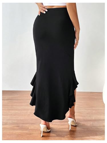 Floerns Women's High Waist Asymmetrical Ruched Ruffle Hem Fishtail Long Skirt3