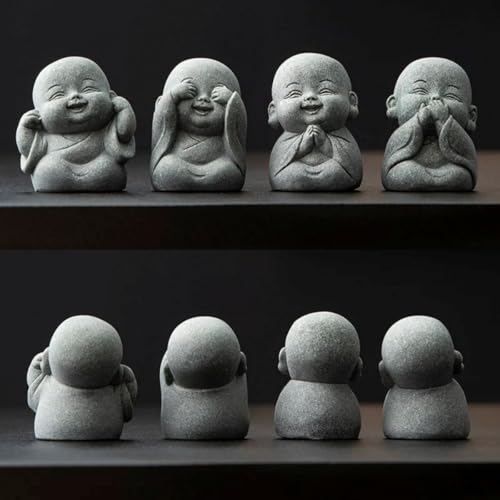 Set de 4 estatuas buda de risa pequeñas para decoración miniatura 4