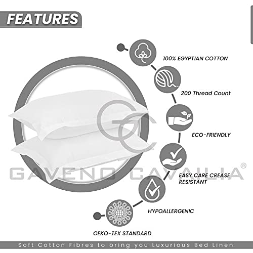 GC GAVENO CAVAILIA 200 Thread Count Double Bed Sheets Fitted- 100% Egyptian Cotton Fitted Sheet- Easy Care Bottom Sheet- White - Image 2