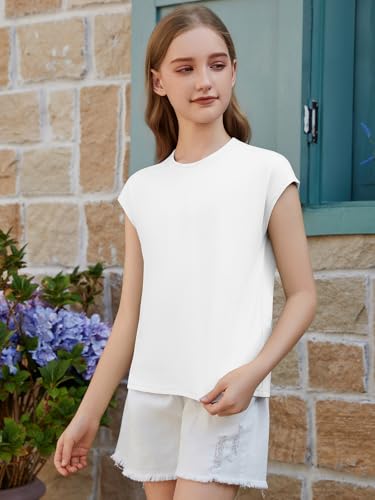 ZDC Girls Short Cap Sleeve T Shirts Kids Crewneck Summer Tops Basic Tees 5-14 Years - Image 6
