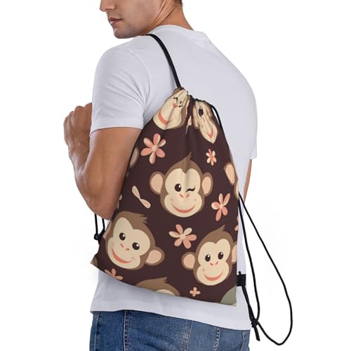 Cute Monkey Floral Pattern Drawstring Backpack Lightweight Sports Gym Bag With Adjustable Shoulder Straps For Fitness Yoga Travel Soccer Volleyball Small3