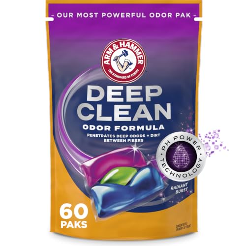 ARM & HAMMER Deep Clean Odor Formula Laundry Detergent Power Paks | Radiant Burst Scent, 60 Count, 60 Loads - image 1