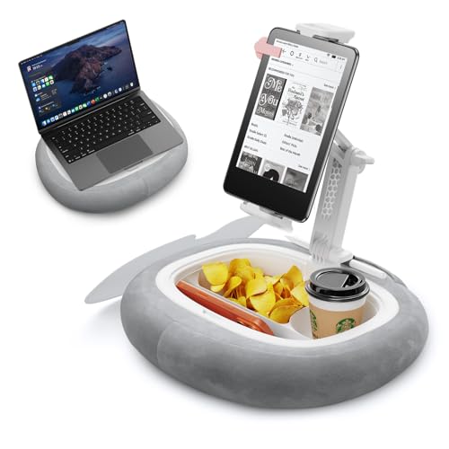 Tablet Kindle Pillow Stand Holder Free Adjustment with 3 Divided Trays Fit 4-13 Phone Kindle iPad Holder Stand Ultra Stable for Bed Soft Plus Fabric Dust Cover Lap Desk Kindle Accessories (Gary)