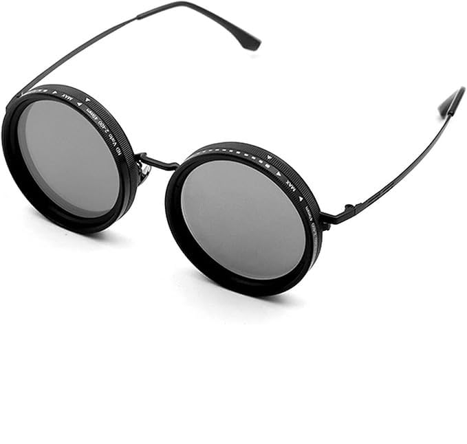 Image of Adjustable Tint Sunglasses for Men and Women - Rotating Lenses Photochromic, Polarized, Vintage Steampunk Style UV400 Protection [Black]