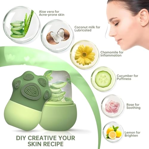 Image of MARKWELL Ice Roller for Face with Silicone Scrubber, 2-in-1 Facial Ice Roller & Face Massager for Puffy Eyes, Dark Circles & Skin Tightening, Reusable, Leak-Proof, BPA-Free, for Men & Women(Green)