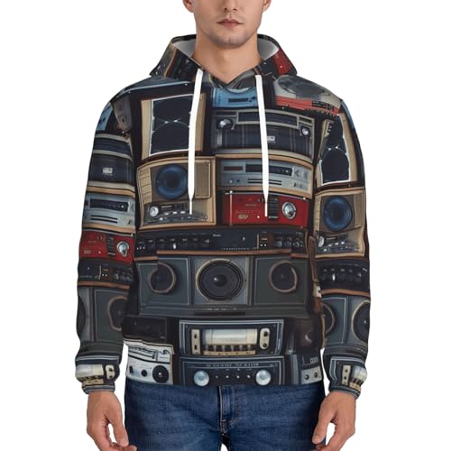 Men's Fleece Pullover Hoodie Long Sleeve Hooded Vintage Wall of Radio Boombox Sweatshirt Casual Shirts With Pockets2