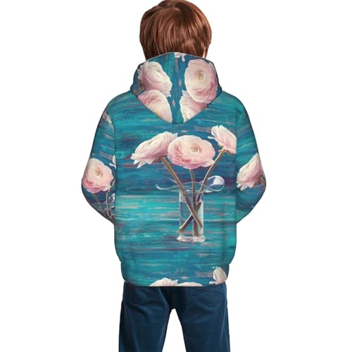 Flowers in Glass Vase Kid Hoodies Boys Sweatshirts Girls Pullover with Pocket4