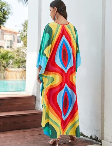 Image of KECVOT Kaftan Dresses for Women Plus Size Batwing Sleeve Caftans Long Bathing Suit Cover Up Maxi Beach Dress Loungewear