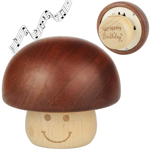 Gzdiyty Caixa de música Happy Birthday Gravada em Madeira Vintage Cogumelo Fofo Presente Musical para Namorado Ele Mulher Marido Namorada Aniversário Aniversário Natal Dia dos Namorados