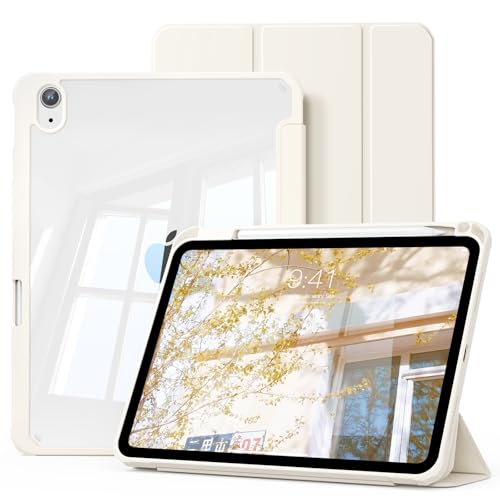 ZOPSGYU for iPad (A16) 11th Generation Case 11 Inch 2025 iPad 10th Generation Case 10.9 Inch 2022 with Pencil Holder Trifold Stand Protective Cover Hard PC Clear Back Auto Wake/Sleep Cream White