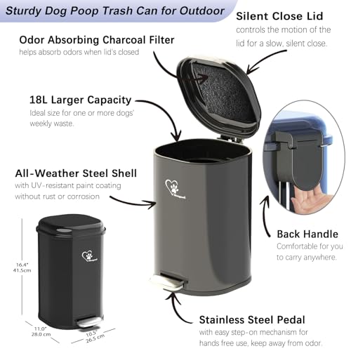 Image of Dog Poop Trash Can Outsides, 18L /4.76 Gal Portable Waste Bin with Lid and Removable Inner Odor Control for Indoor Outdoor Dog Waste Station for Bathroom &Kitchen -45 Waste Bags (Black-01)