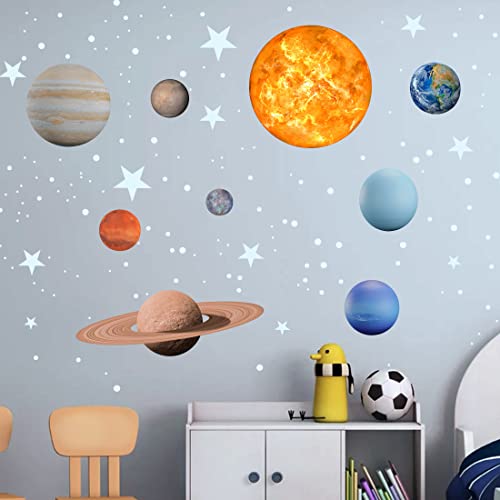 Glow In The Dark Stars Solar System Wall Stickers, Sun And 8 Major Planets Wall Decals For Bedroom, Baby Nursery Decoration For Ceiling (Blue) #TOP3