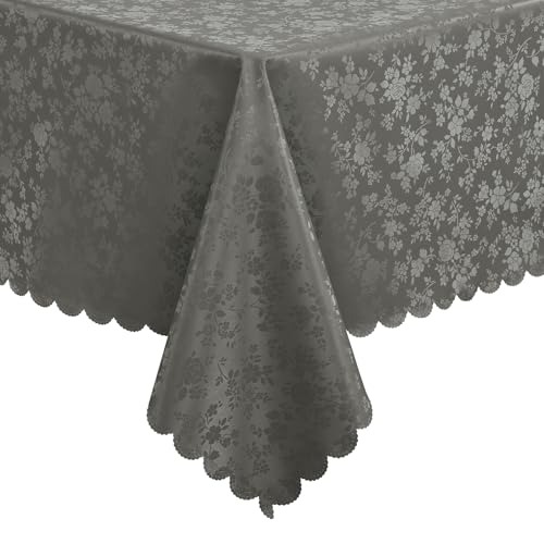 Image of Smiry Rectangle Waterproof Heavy Duty Vinyl Tablecloths, 60 x 102 Inch | Wipeable Washable Floral Embossed Table Cover for Kitchen and Dining Room, Indoor & Outdoor Use, Dark gray