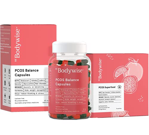 Image of Be Bodywise PCOS Management Kit | PCOS Balance Capsules & PCOS Superfood | 60 Ayurvedic PCOD Medicine Capsules & 15 Inositol Sachets | Helps Manage Irregular Periods and Hormonal Imbalance