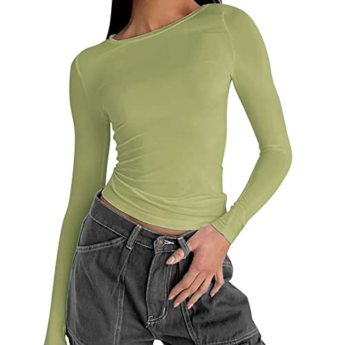 Maglietta sportiva da donna, a maniche lunghe, stretta, da donna, colore nero, girocollo, a maniche lunghe, slim fit, maglietta a maniche lunghe, elasticizzata, tinta unita, da donna, leggera,