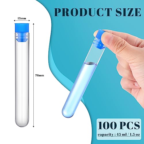 Nuanchu 200 Pcs 6ml Clear Plastic Test Tubes with Blue Caps 13x78mm Storage Tubes with Caps Small Plastic Tubes with Lids for Science Experiment Party Supplies Seeds, Beads, Powders, Spices, Liquids - Thumbnail 2