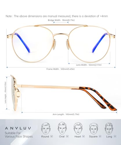 Image of ANYLUV Blue Light Glasses for Men, Circular Frame Single Brow Bridge Design Campus Style Glasses Anti Eyestrain for Screen