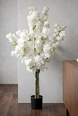 Sztuczne drzewo wiśni, 120 cm, biała, sztuczna roślina wiśniowa, roślina pokojowa, sztuczna roślina wiśniowa