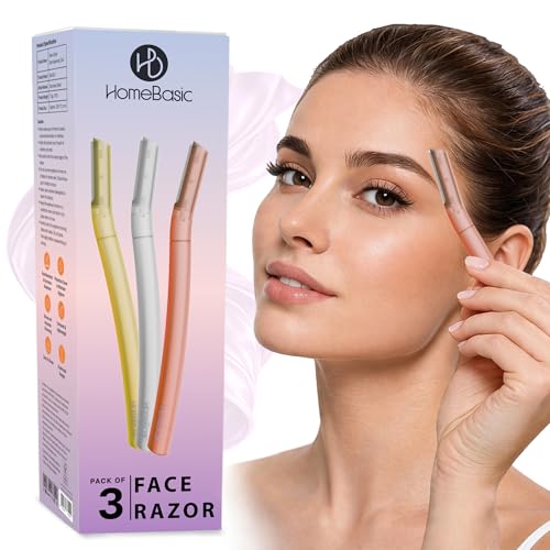 Image of HomeBasic Face Razor for Women Facial Hair Remover - Pack of 3 | Stainless Steel Eyebrow Razor | Reusable Dermaplaning Tool for Upper Lip, Chin, Forehead, Cheeks & Peach Fuzz